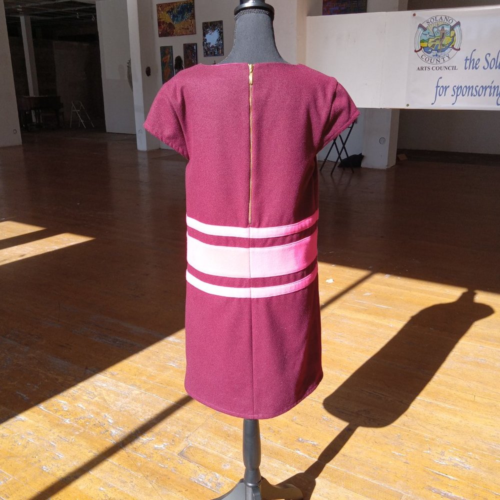 Deep Burgundy wine and Valentino pink mod like dress - Picture 2 of 6